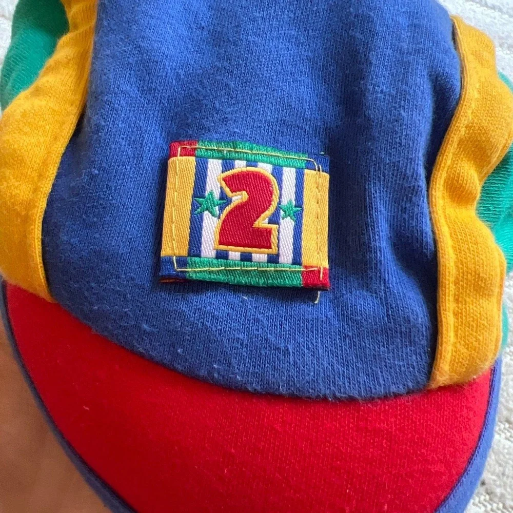 VTG Color Block striped baby hat Convertible Retro Kidcore Summer Vacation